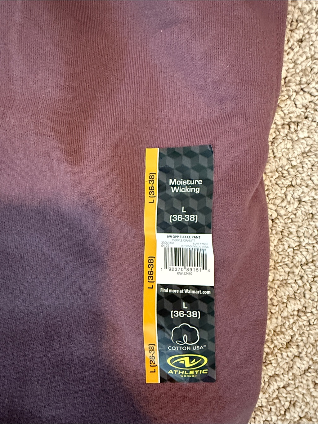 Athletic Works Men's Plum Fleece Joggers — image 2 of 7